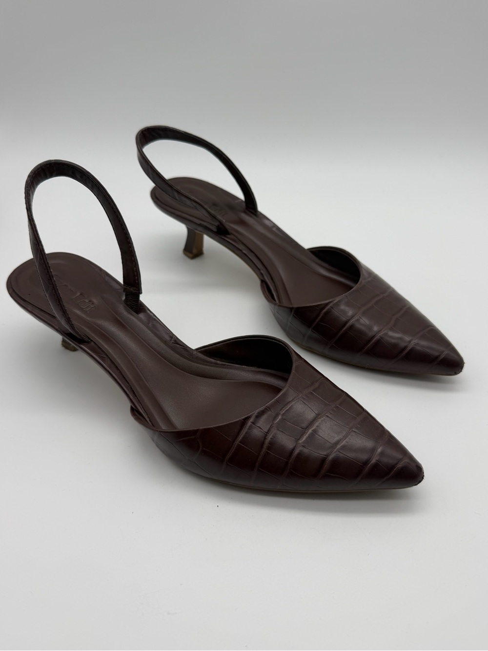Open Edit Chocolate Brown Pointed Toe Slingback Kitten Heel Pump Size 6.6